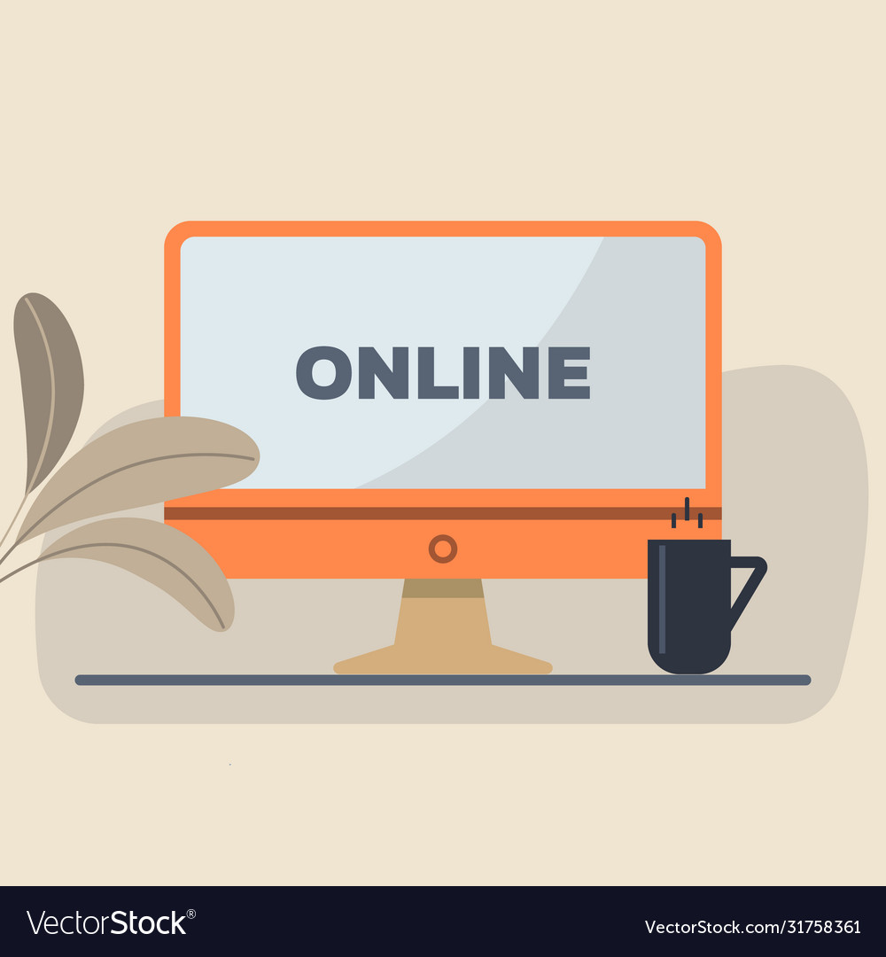 Text online on screen monitor computer pc simple vector image Text online on screen monitor computer pc simple