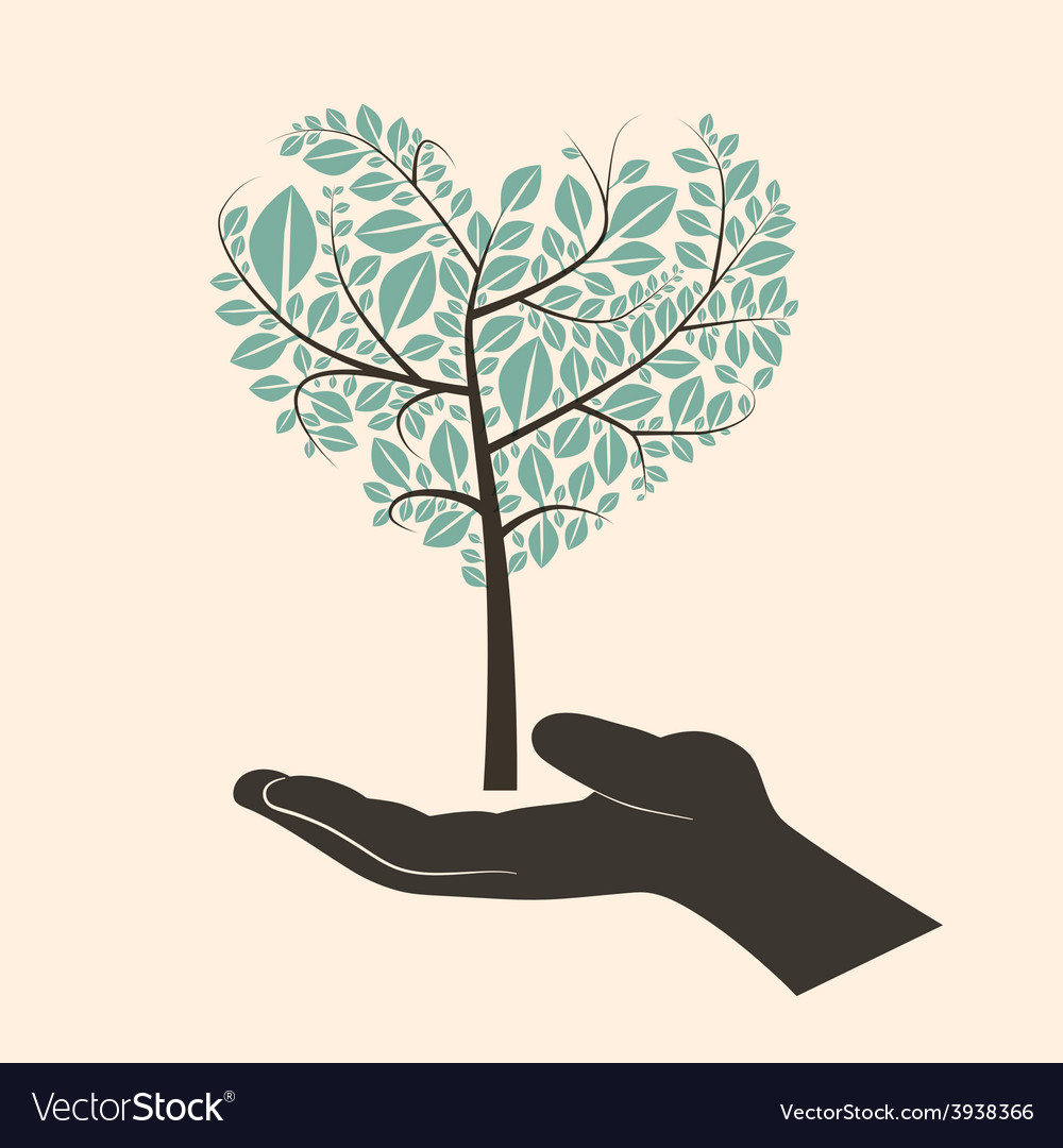 Flat design heart shaped abstract green tree