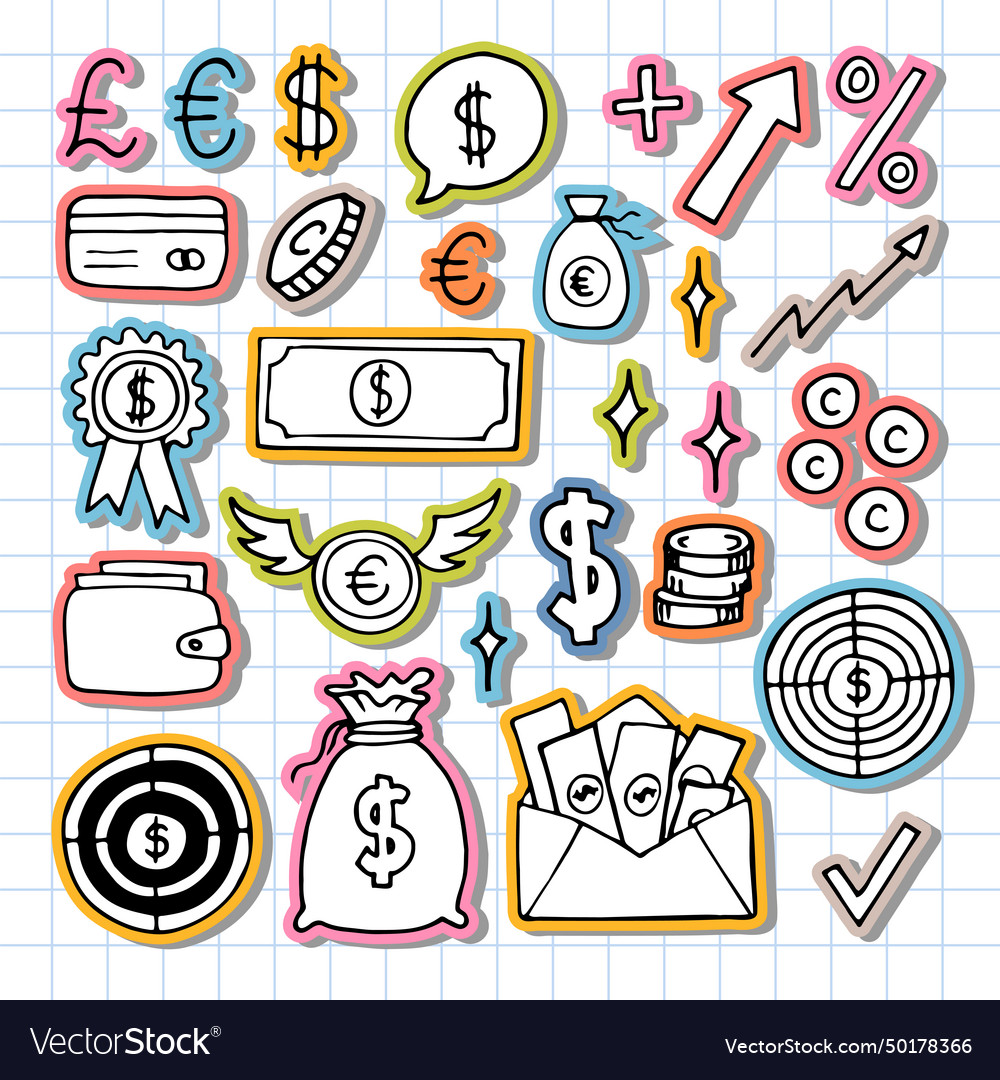 Hand drawn business icons finance money