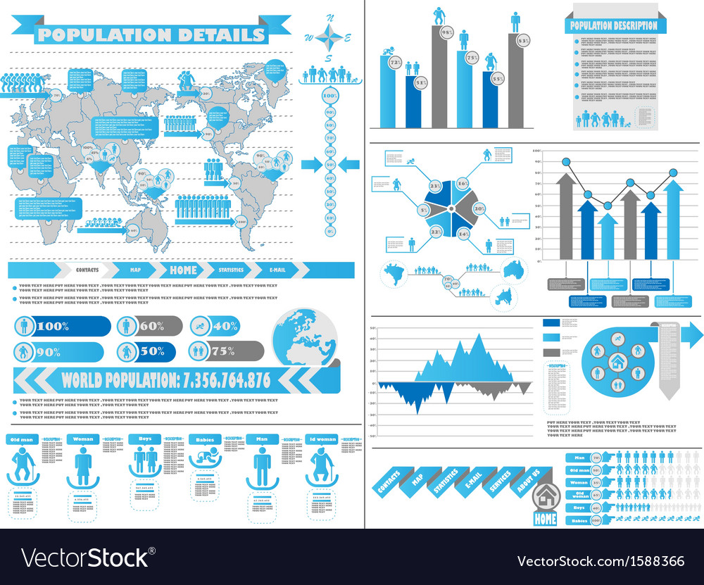 INFOGRAPHIC DEMOGRAPHICS 2 BLUE Royalty Free Vector Image