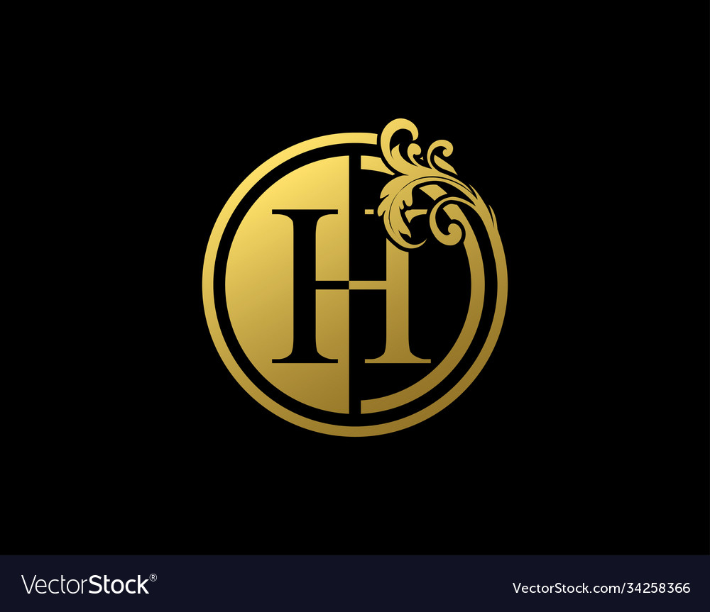 Luxury circle h letter floral logo vintage gold Vector Image