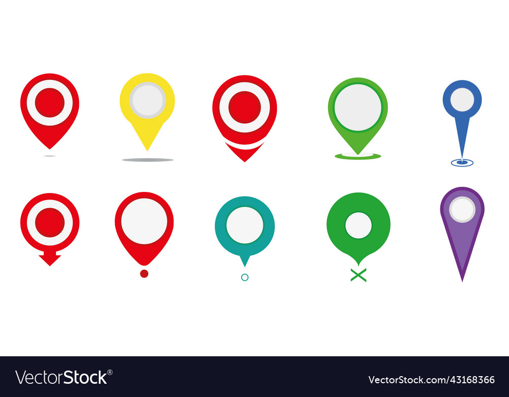 Map pointers icon set collection of colorful vector image Map pointers icon set collection of colorful