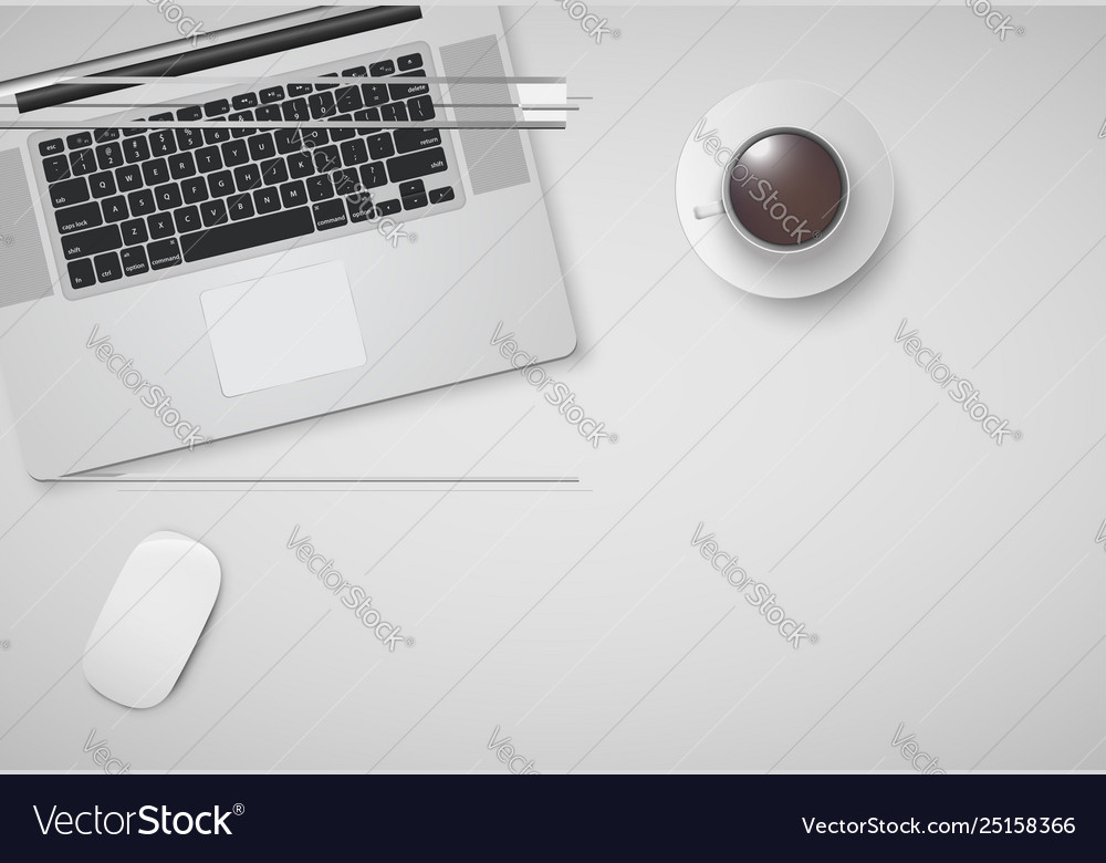 Minimal office with computer mouse and a cup vector image Minimal office with computer mouse and a cup