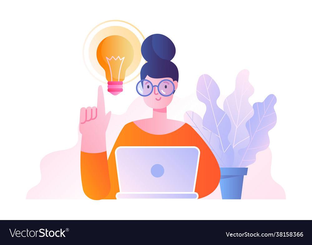 Office scene with young female character working vector image Office scene with young female character working