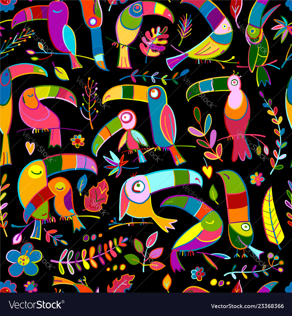 Toucans paradise tropical bird seamless pattern