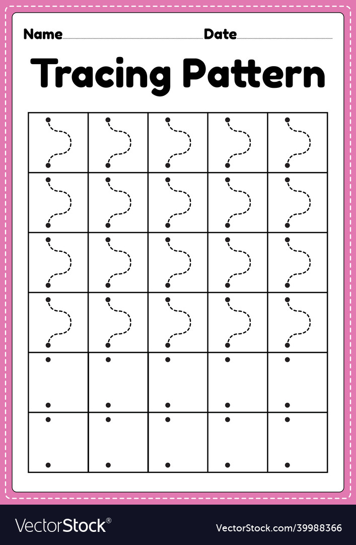 Tracing pattern wave lines worksheet vector image Tracing pattern wave lines worksheet
