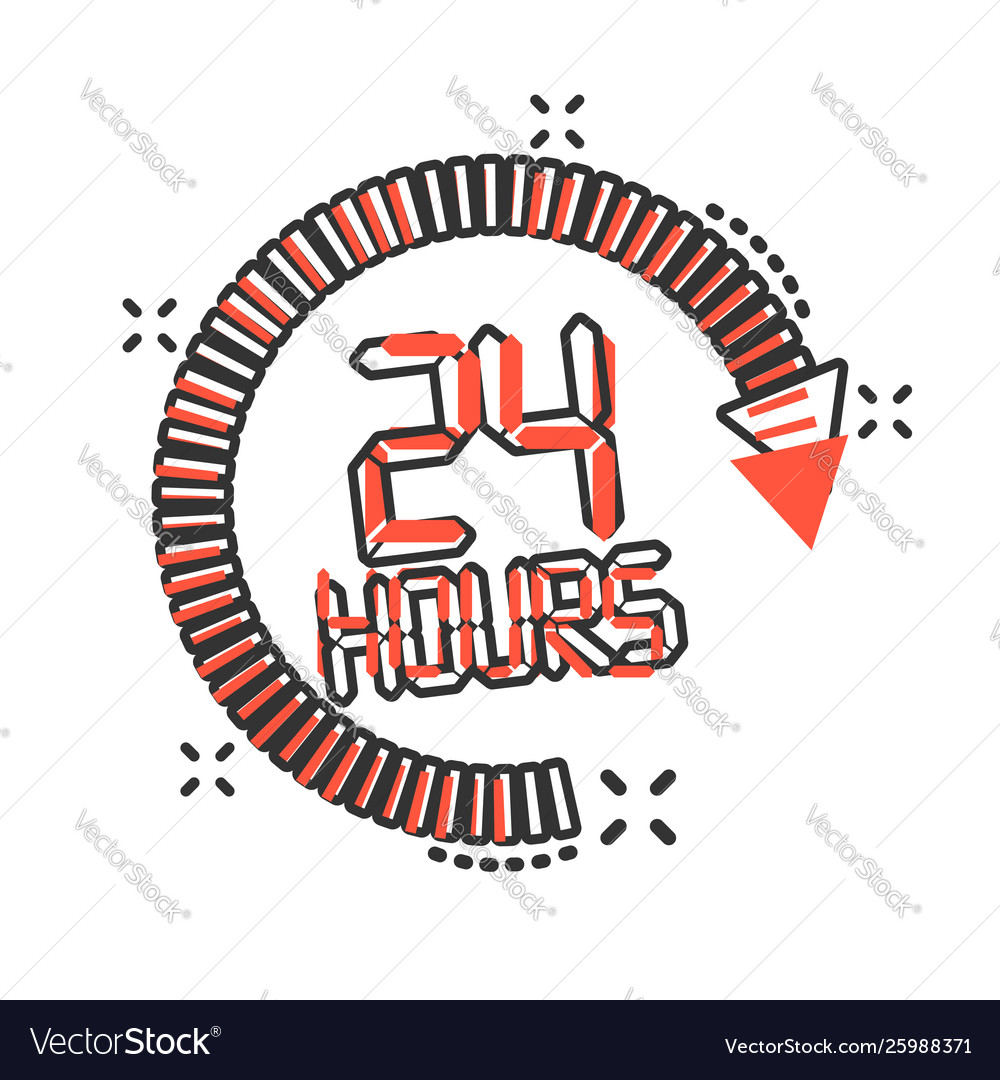 24 hours clock sign icon in comic style twenty