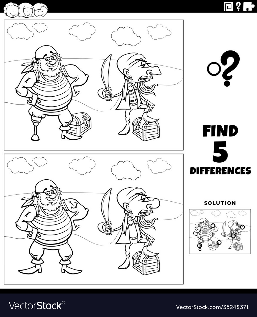 Differences educational game with pirates Vector Image