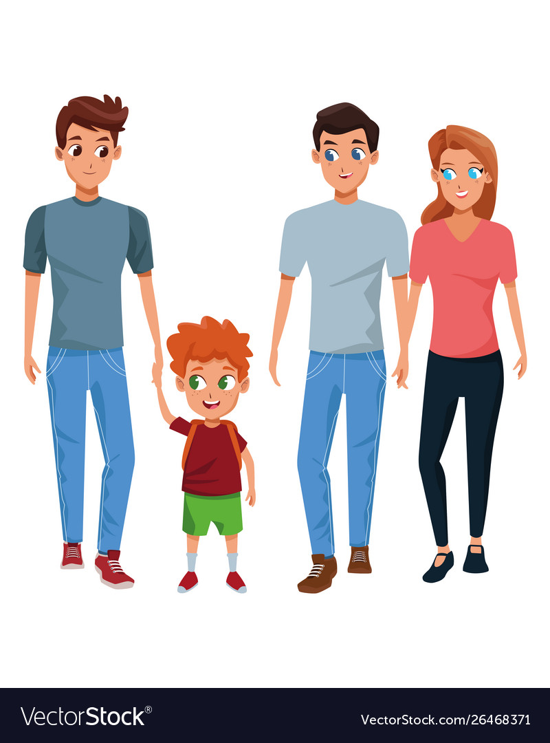 Family young parents with children cartoon