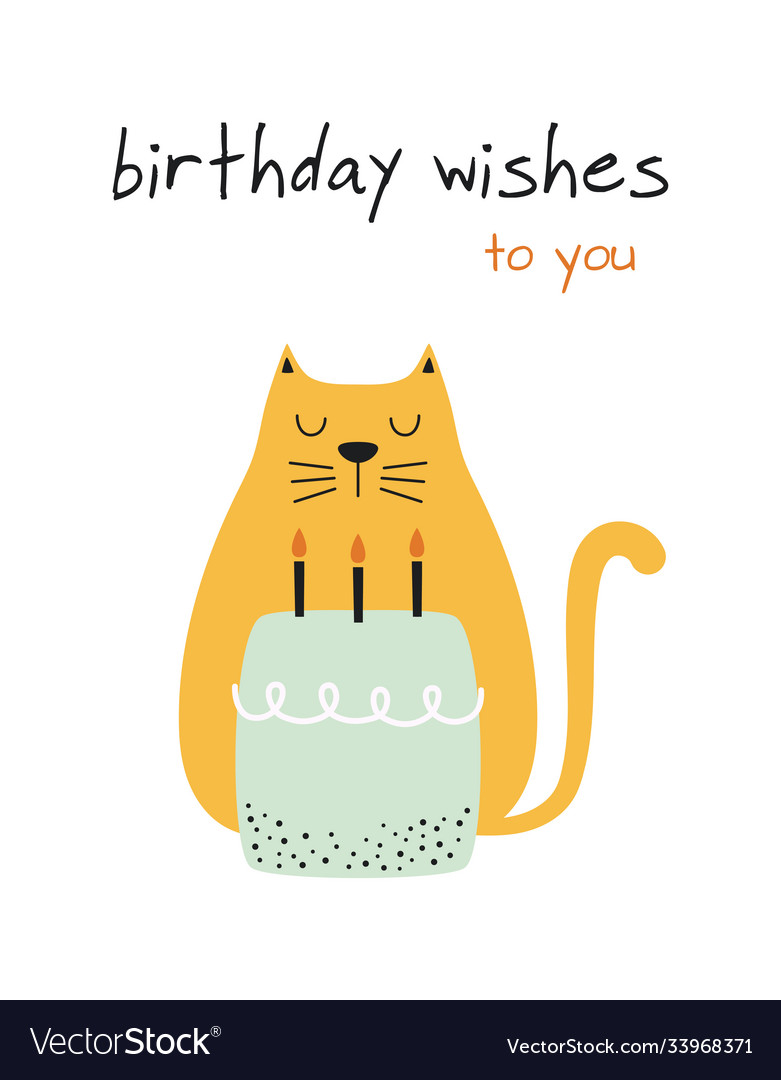 Greeting card with cat and cake Royalty Free Vector Image