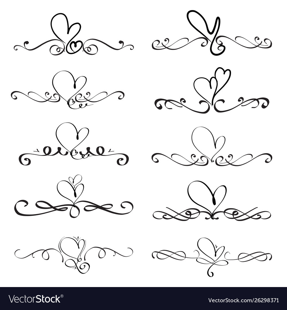 Heart Calligraphic Elements Set