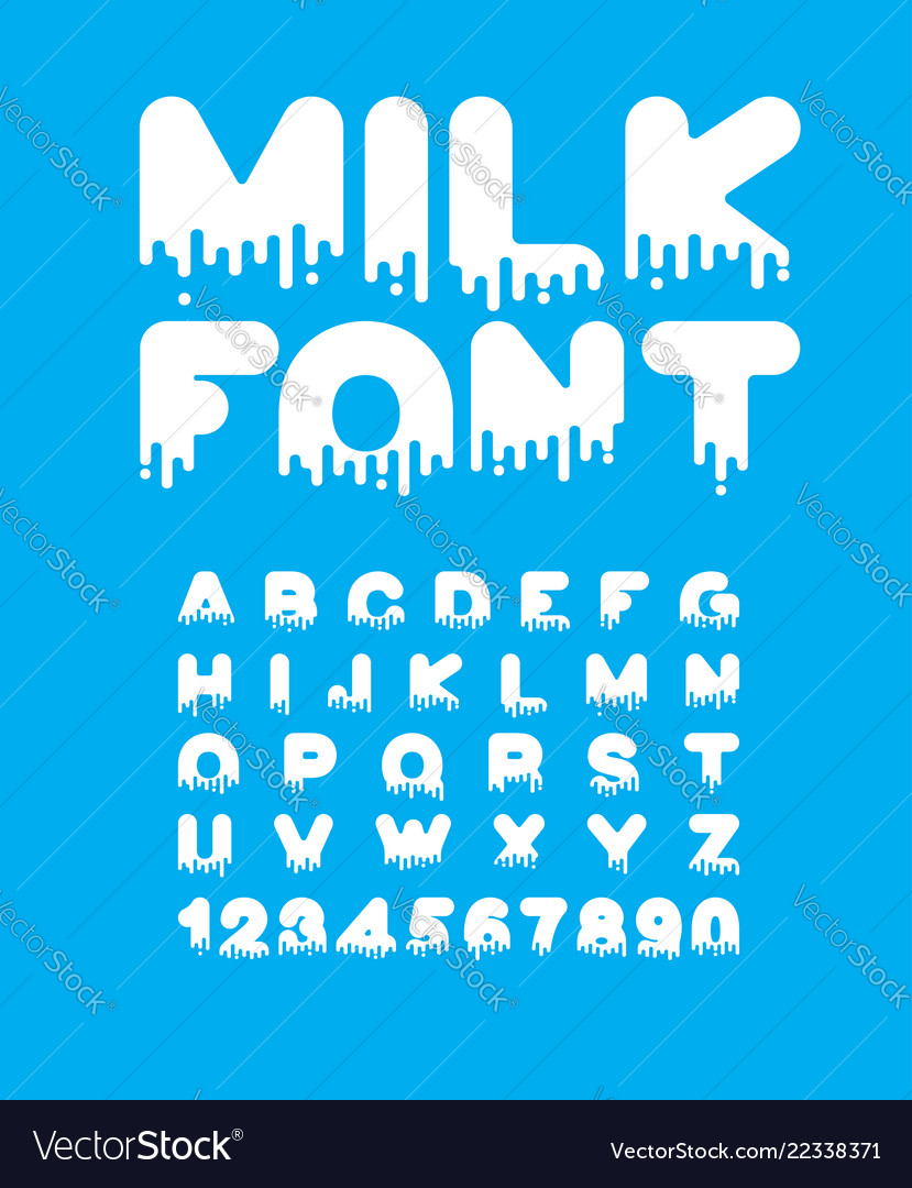 Milk liquid font dairy alphabet viscous letters vector image Milk liquid font dairy alphabet viscous letters