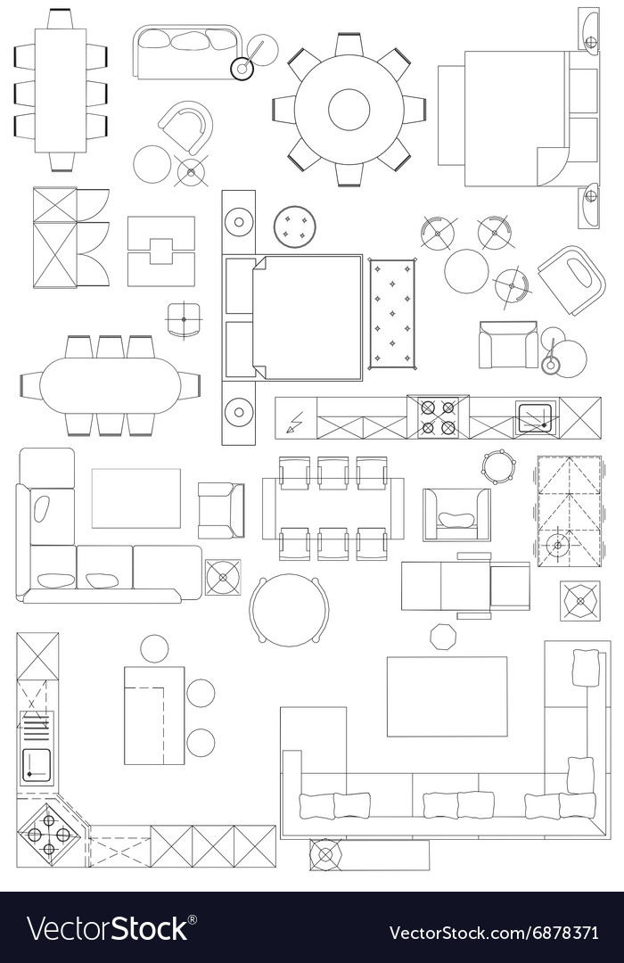 Standard furniture symbols used in architecture Vector Image