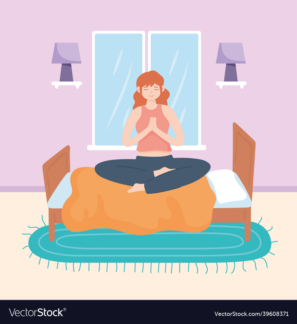 Woman meditationg and relaxing Royalty Free Vector Image