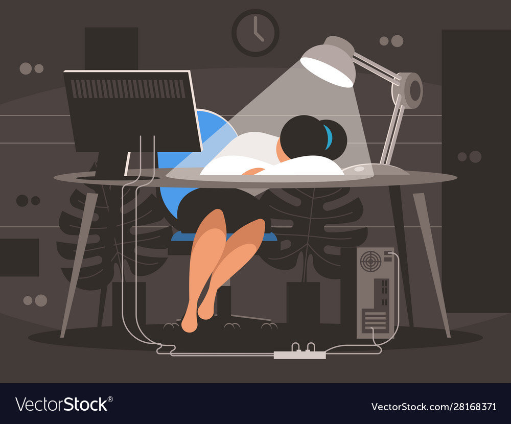 Woman Sleeping At Desk Royalty Free Vector Image