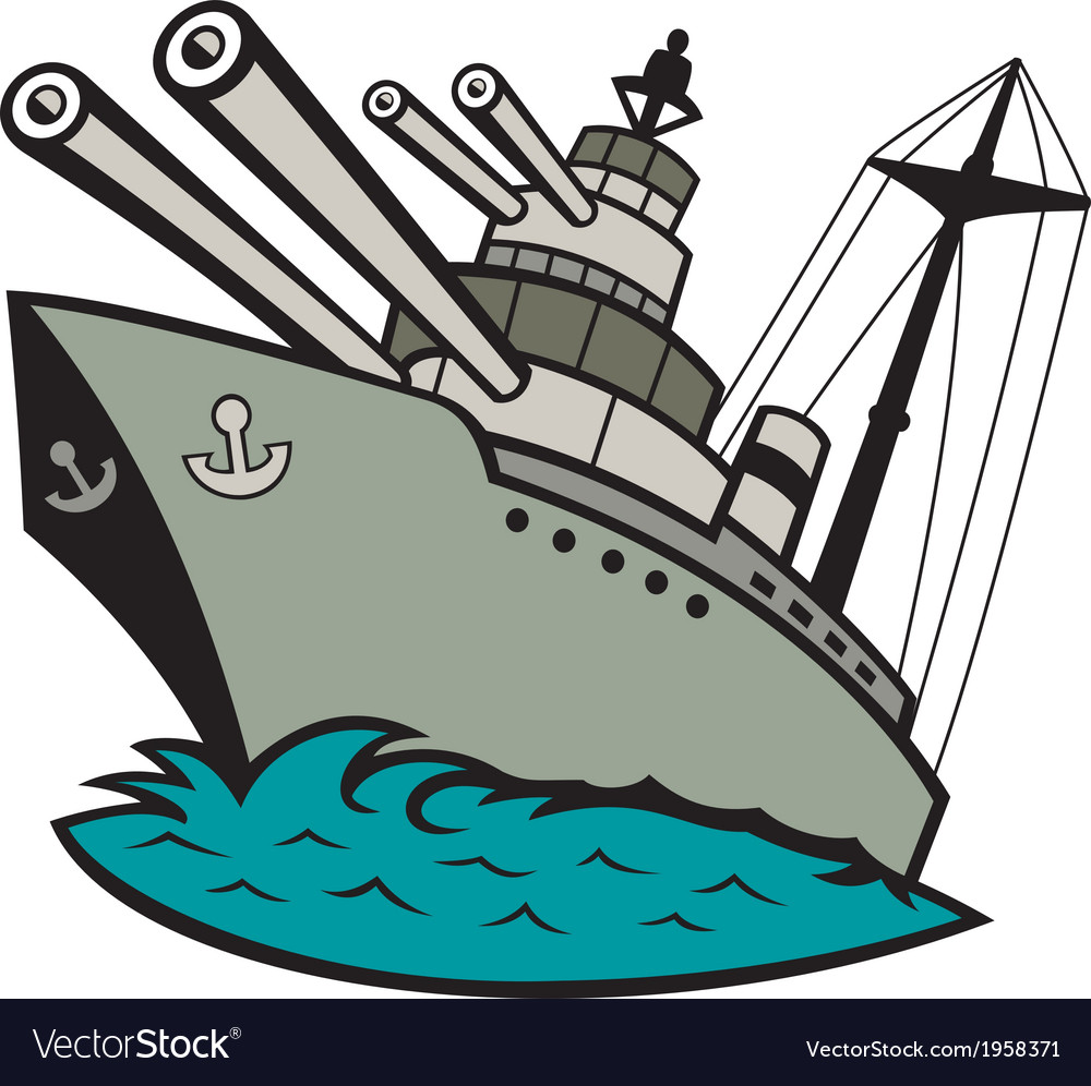 World war two battleship cartoon Royalty Free Vector Image