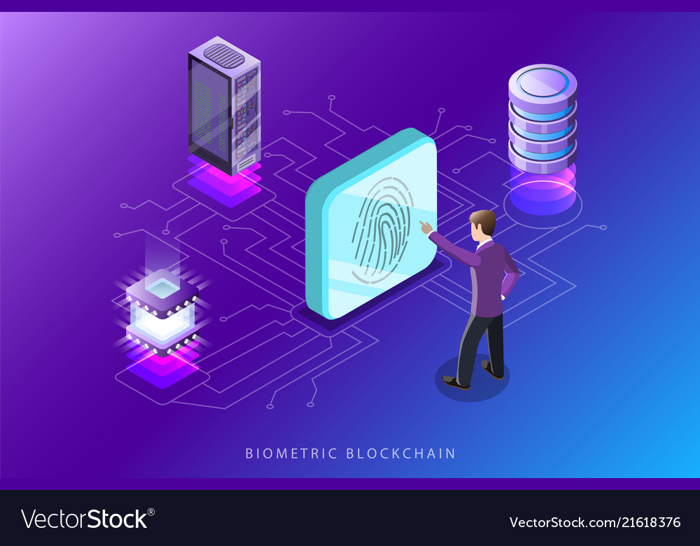 Biometric blockchain flat isometric concept Vector Image