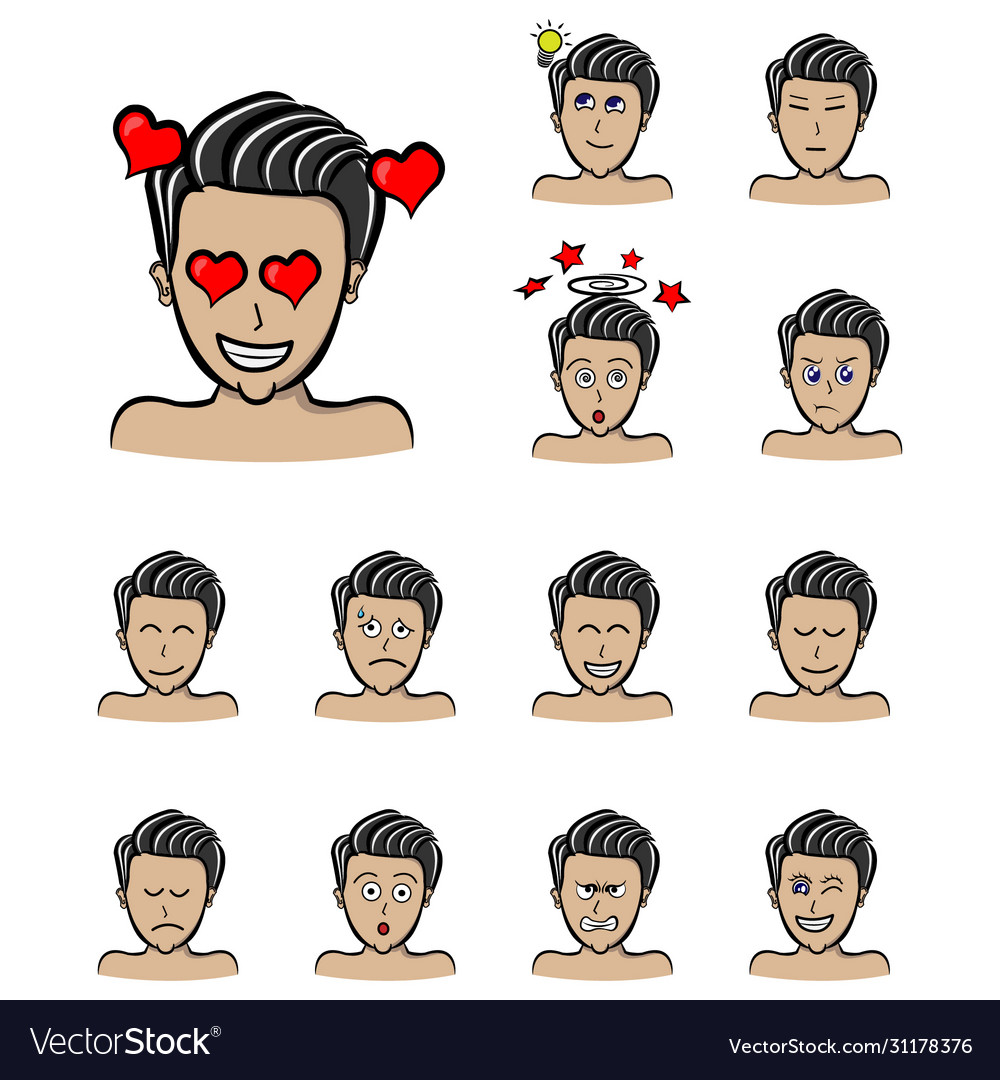 Man shiny hair style in love heart set vector image Man shiny hair style in love heart set