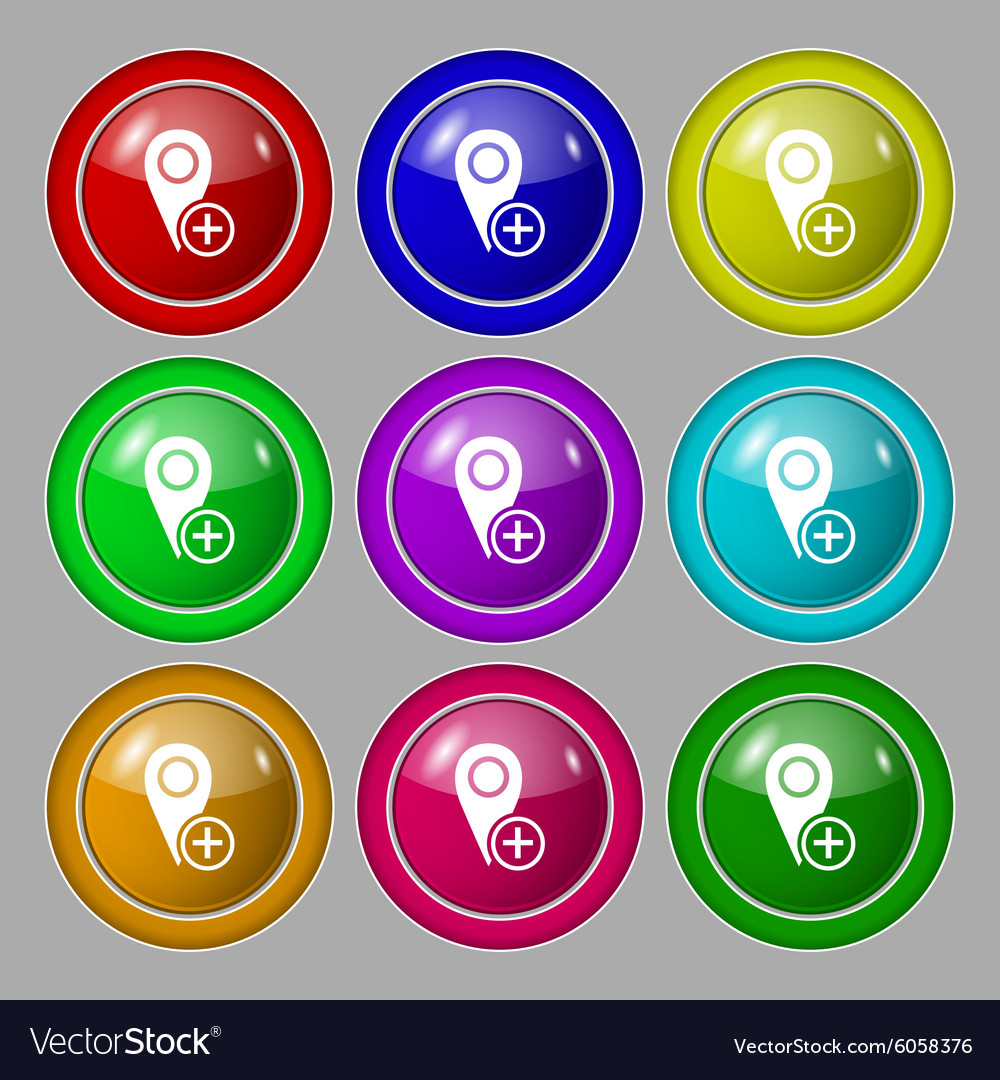 Map pointer icon sign symbol on nine round