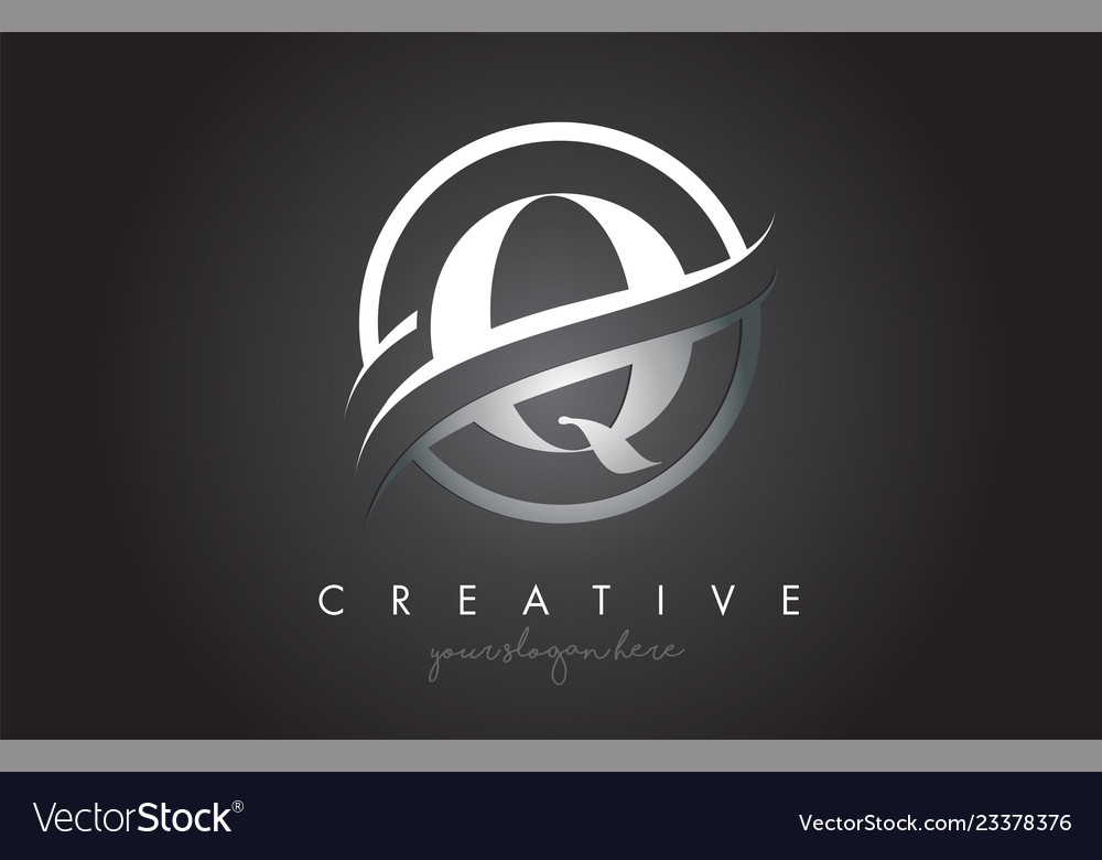 Q letter logo design with circle steel swoosh Vector Image