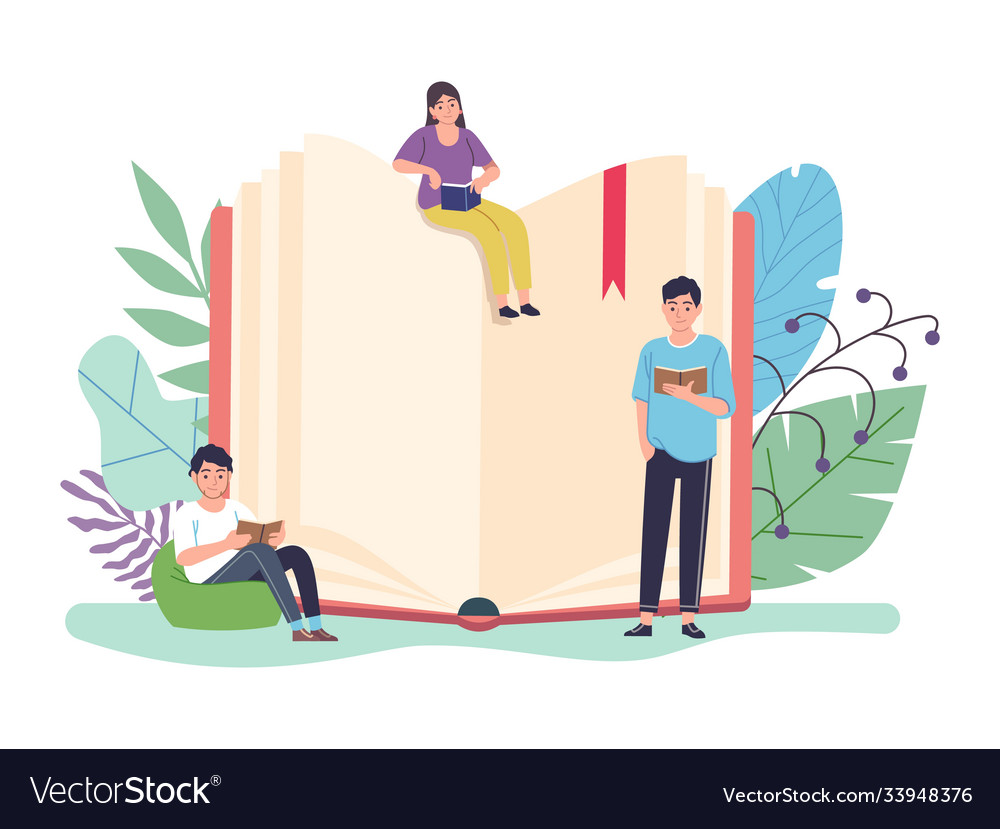 Reading book concept huge open textbook and Vector Image