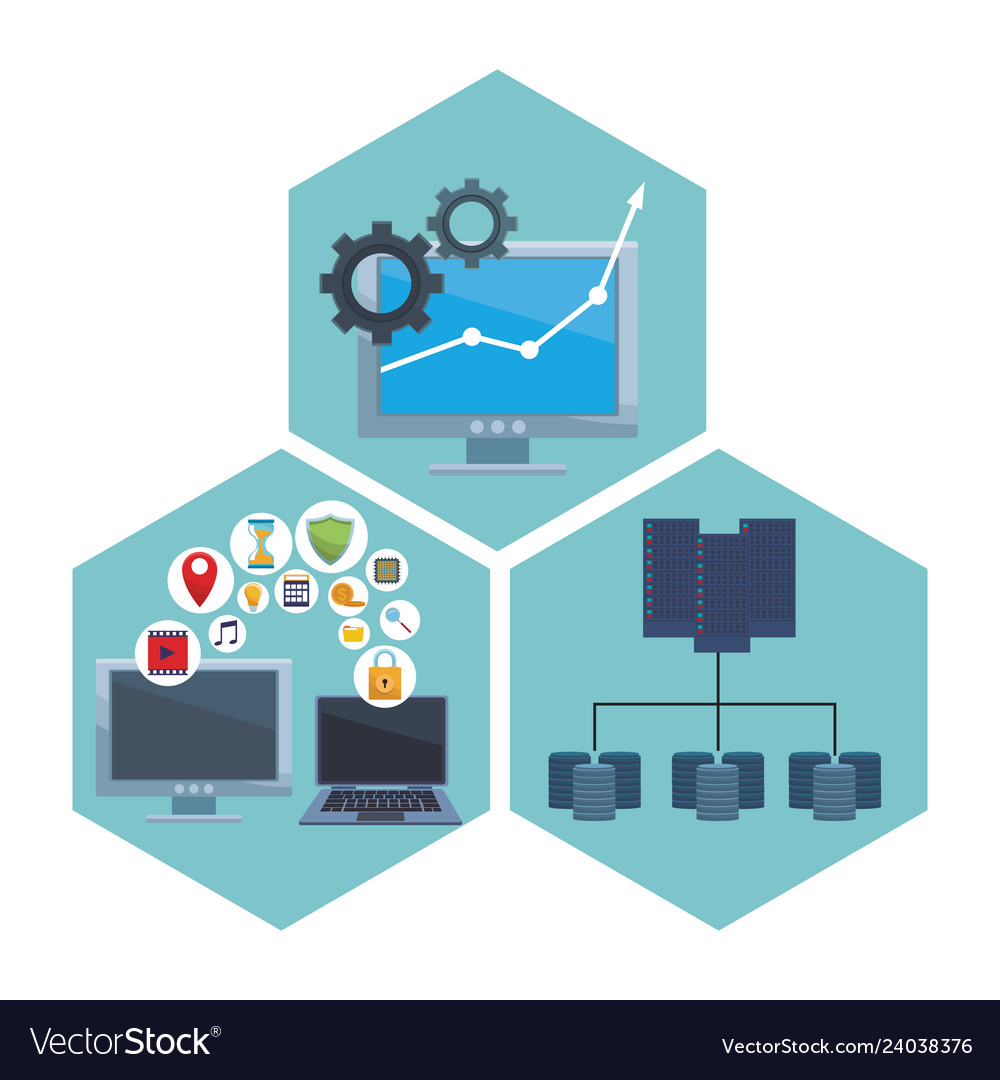Computer mit informatischen Elementen einstellen vector image Computer mit informatischen Elementen einstellen