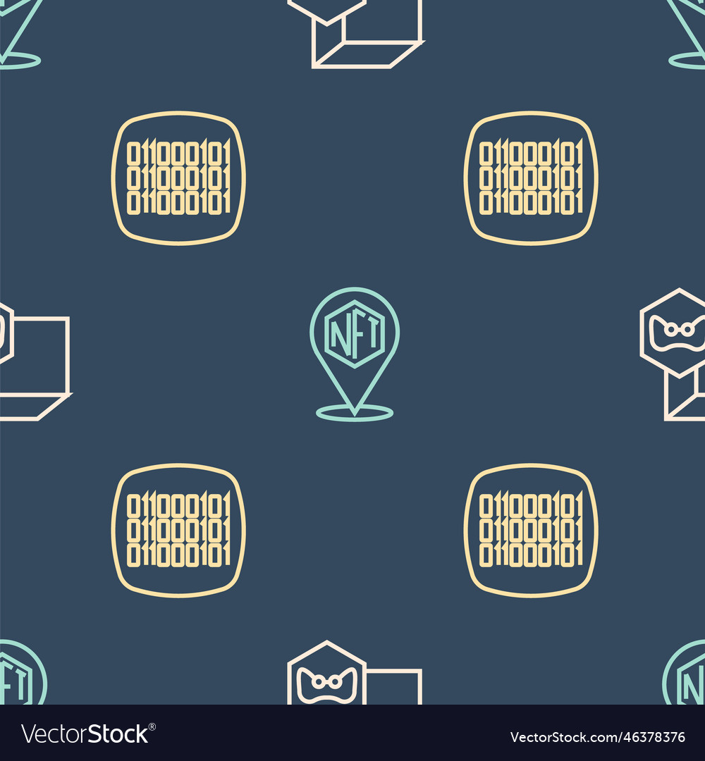 Set line nft digital crypto art binary code vector image Set line nft digital crypto art binary code