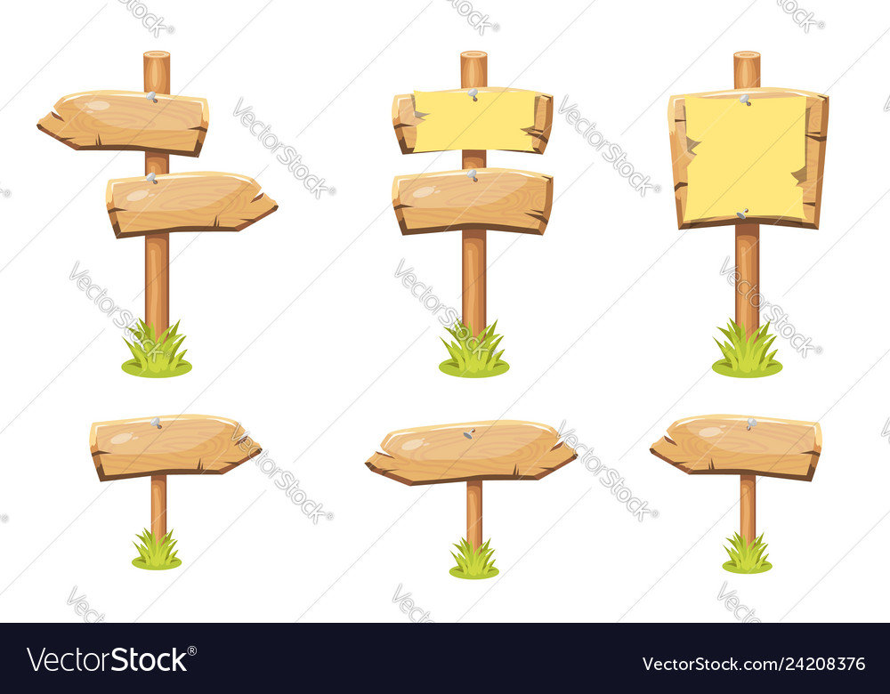 Set of old wooden blank cartoon sign boards Vector Image