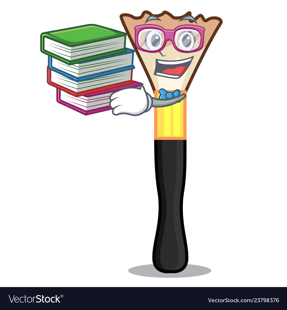 Student with book blusher in the shape of mascot