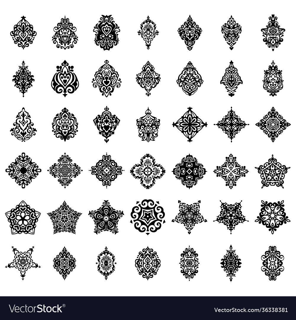 Abstract damask emblem set for design use
