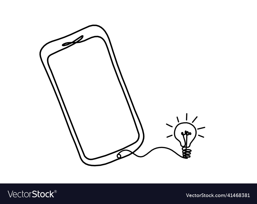 Abstract mobile handset with lightbulb as line Vector Image