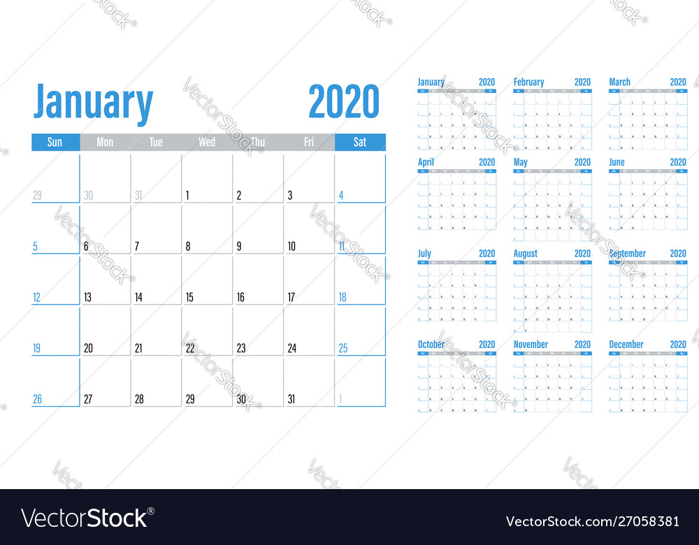 Calendar planner 2020 template vector image Calendar planner 2020 template