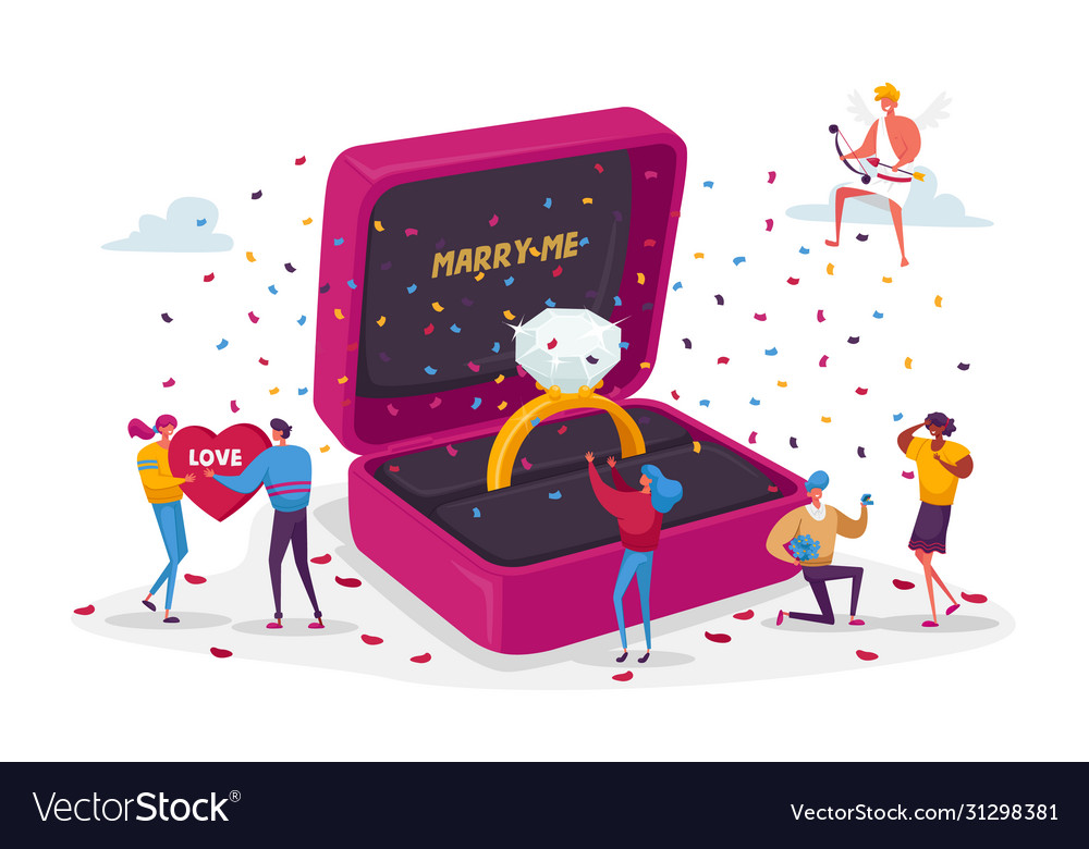 Charaktere romantische Vorschlag Konzept Männer fragen vector image Charaktere romantische Vorschlag Konzept Männer fragen