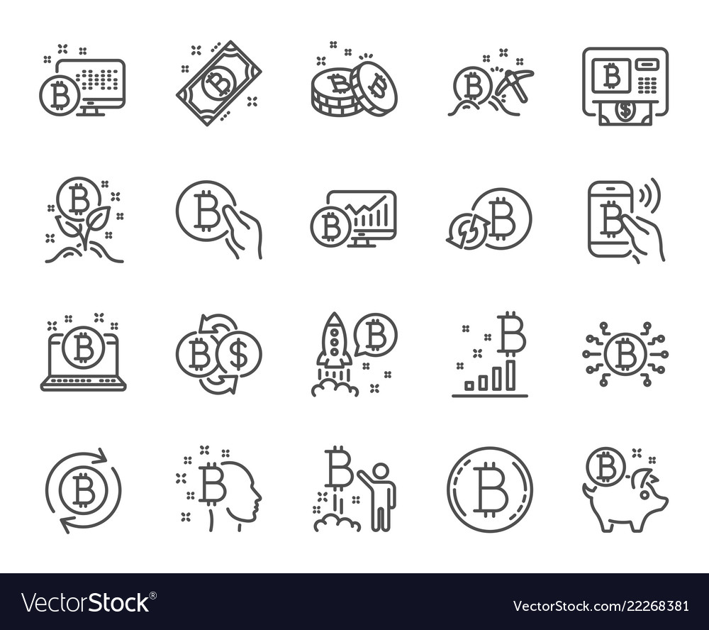 Cryptocurrency line icons set of blockchain