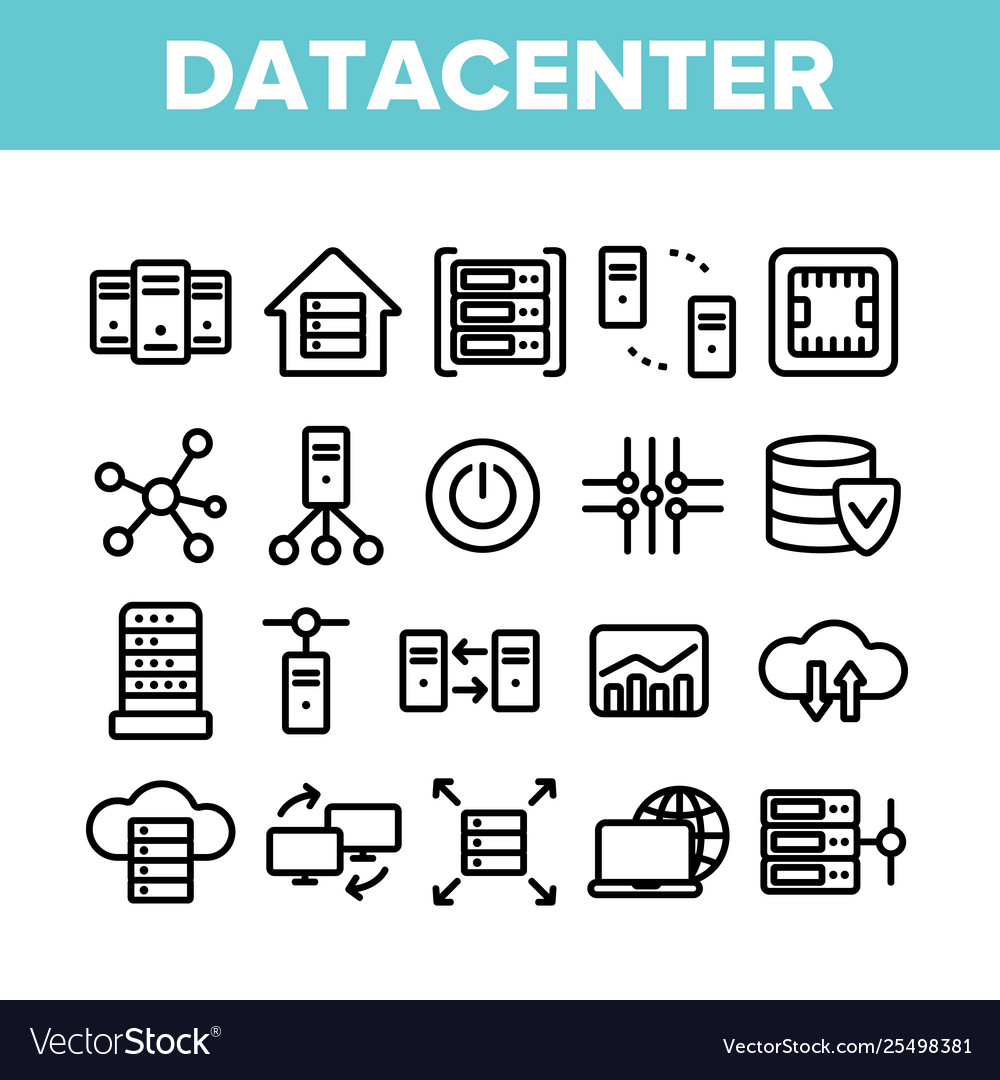 Data center technology linear icons set vector image Data center technology linear icons set