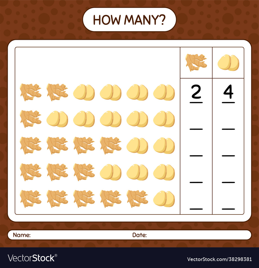 How many counting game with ginger worksheet Vector Image How many counting game with ginger worksheet
