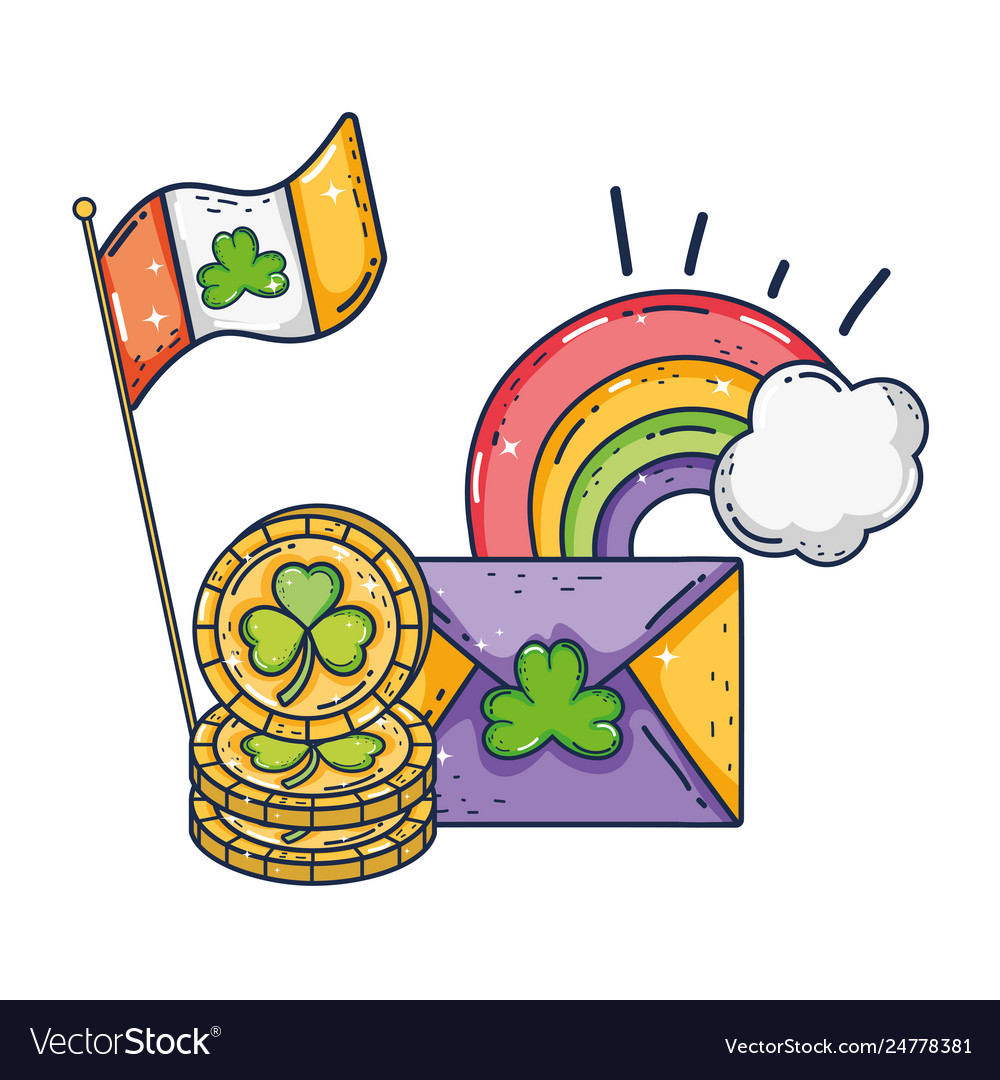 Ireland flag with clover and coins saint patrick