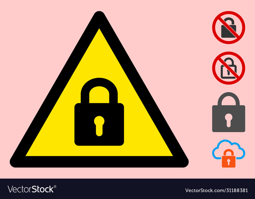 Lock warning triangle sign icon Royalty Free Vector Image