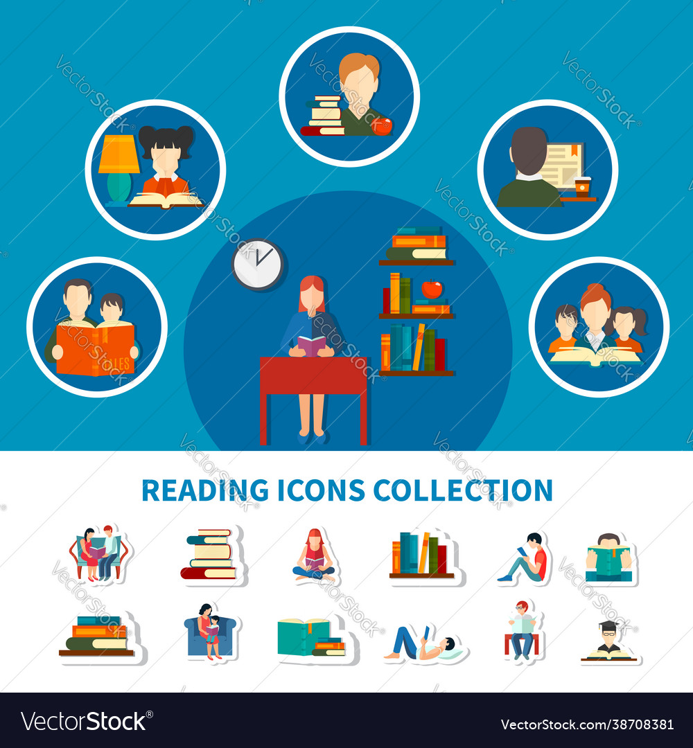Reading icons collection Royalty Free Vector Image image.