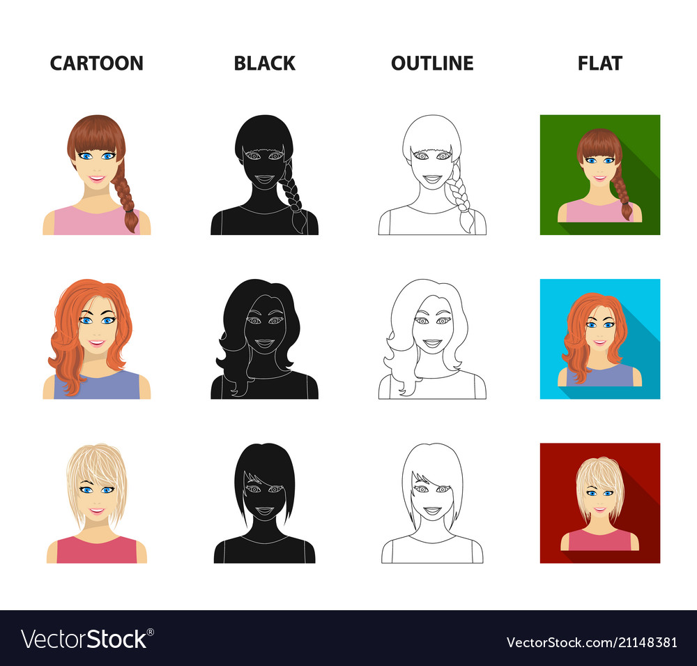 Types Of Female Hairstyles Cartoonblackoutline Vector Image