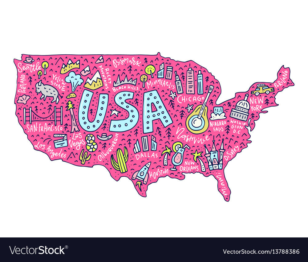 Cartoon map of usa Royalty Free Vector Image - VectorStock