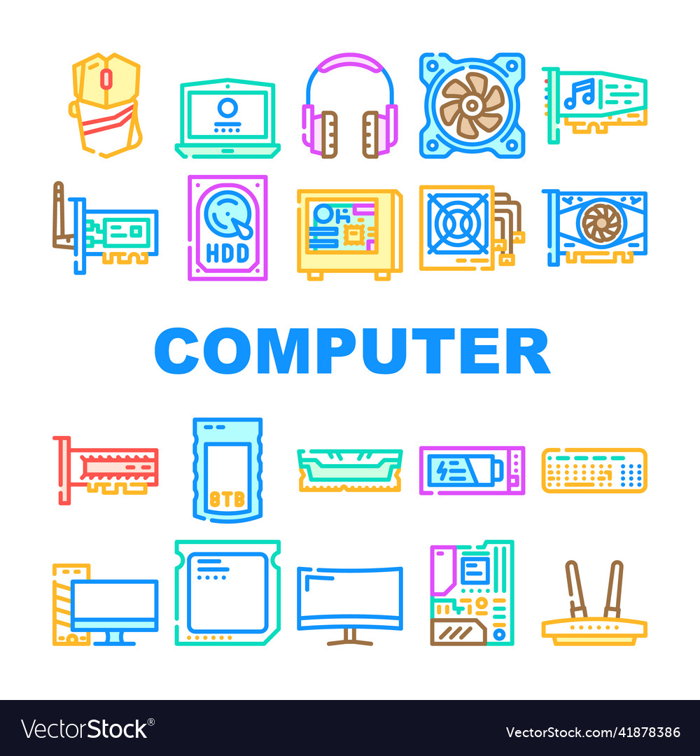 Computer Accessories And Parts Icons Set Vector Image Computer Accessories And Parts Icons Set Vector Image