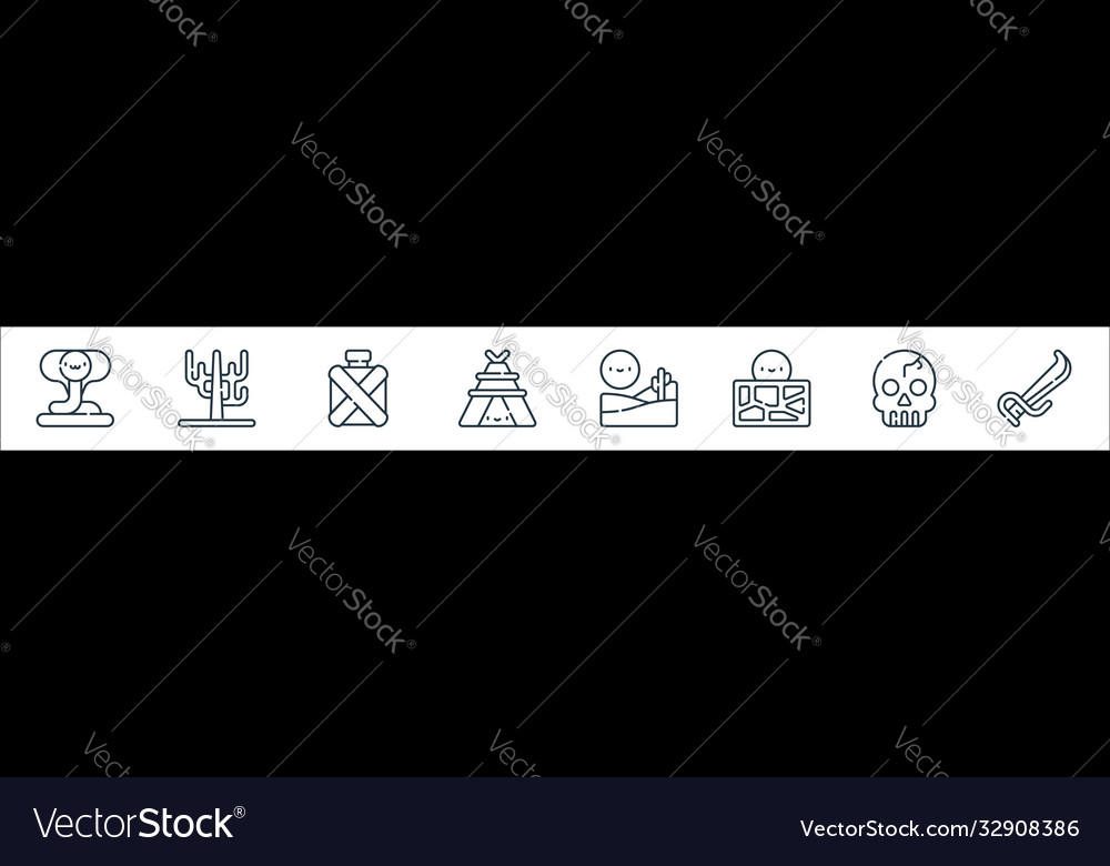 Desert line icons linear set quality