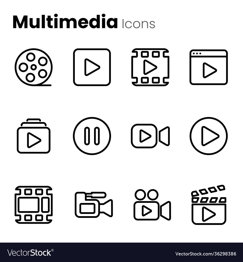 Multimedia video player icon set