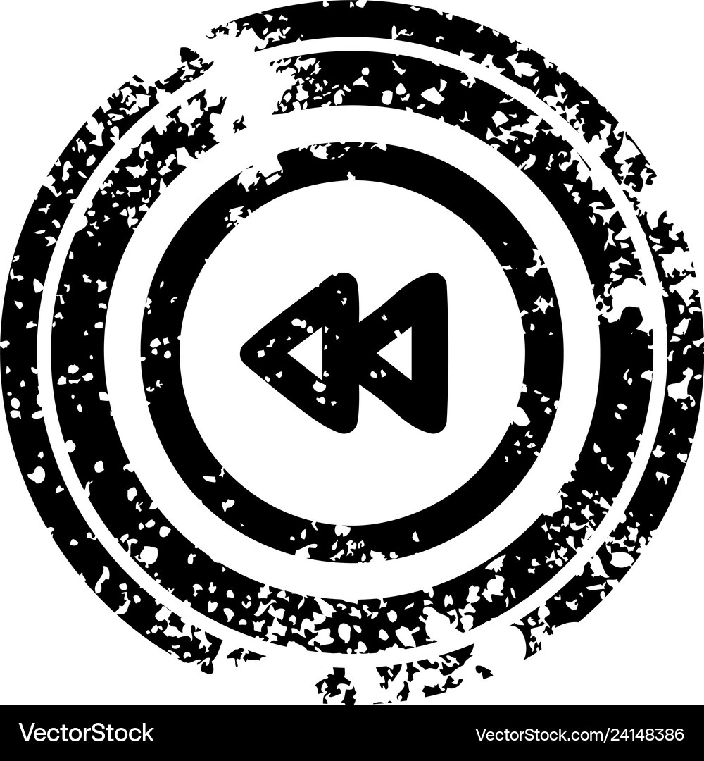 Rewind button distressed icon Royalty Free Vector Image