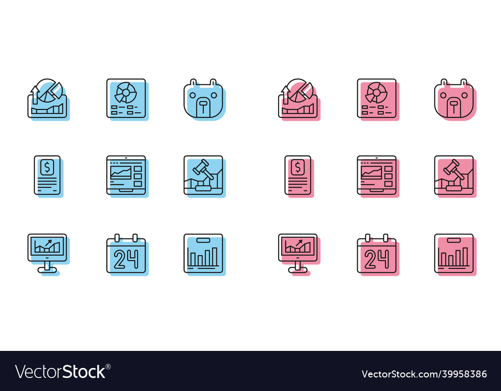 Set line computer with growth graph calendar vector image Set line computer with growth graph calendar