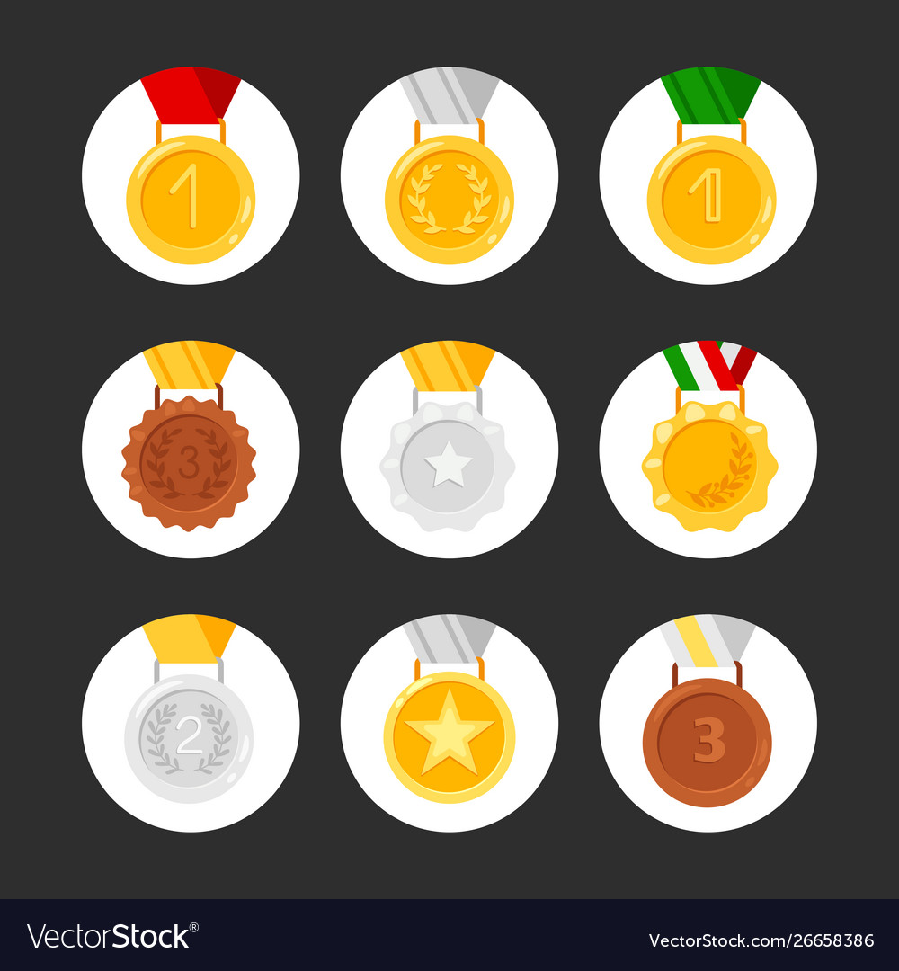 Set medals icons golden silver bronze