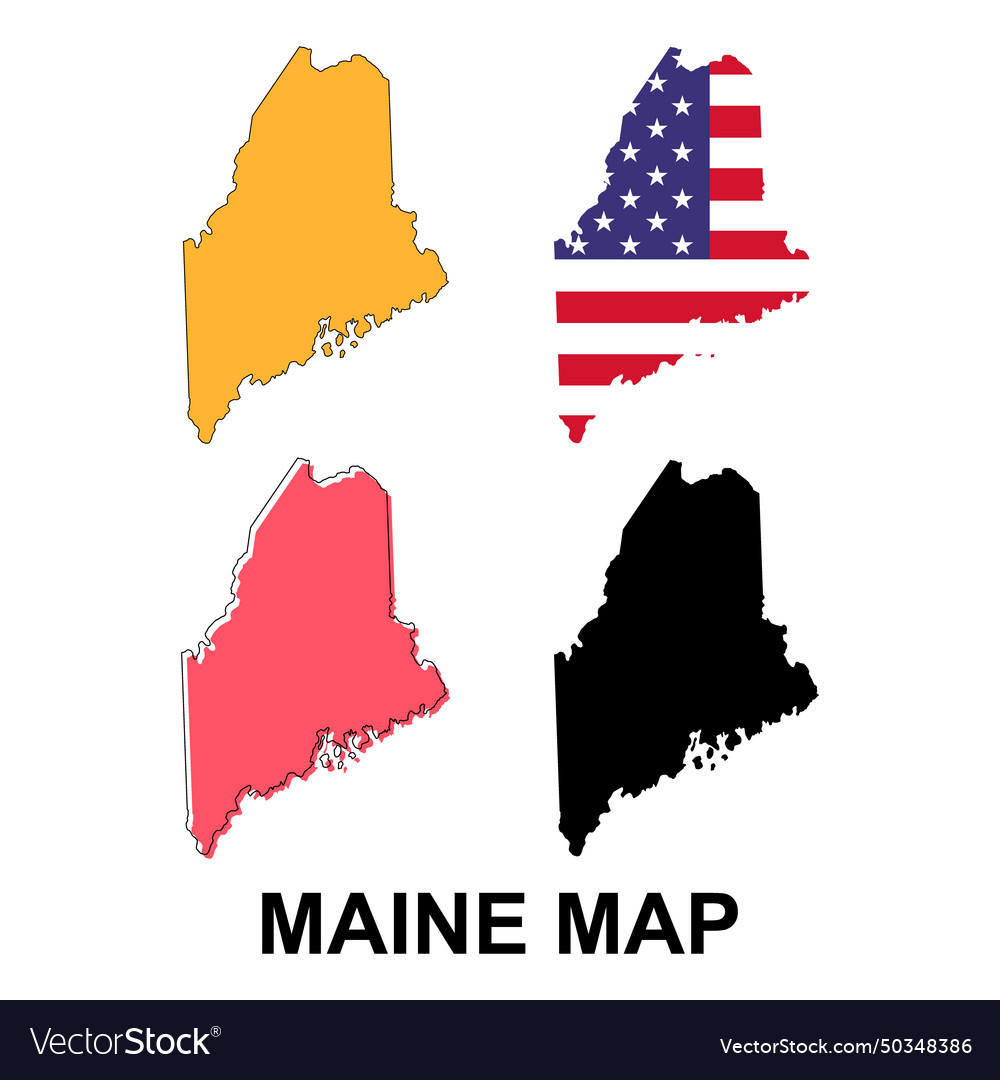 Set of maine map united states america flat vector image Set of maine map united states america flat