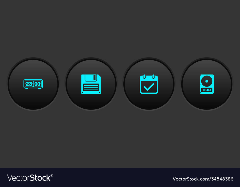Set retro flip clock floppy disk calendar vector image Set retro flip clock floppy disk calendar