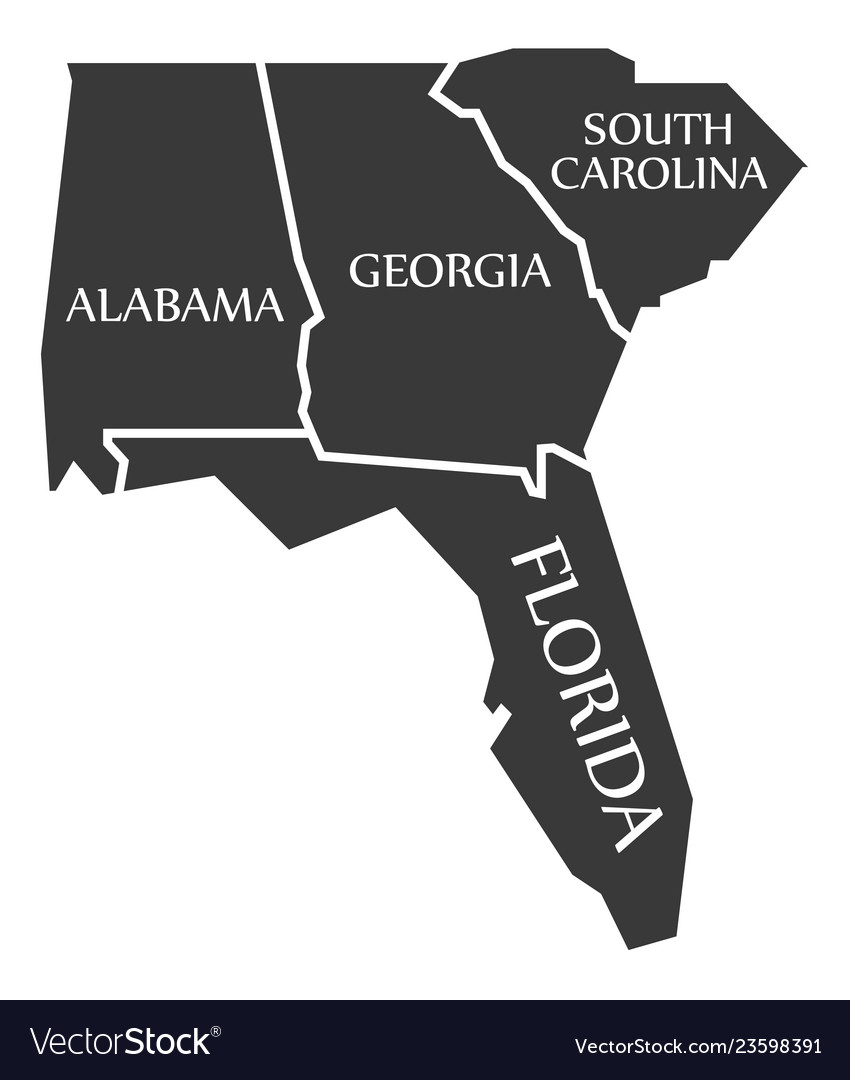 Texas - Louisiana - Mississippi - Alabama - Florida Map Labelled